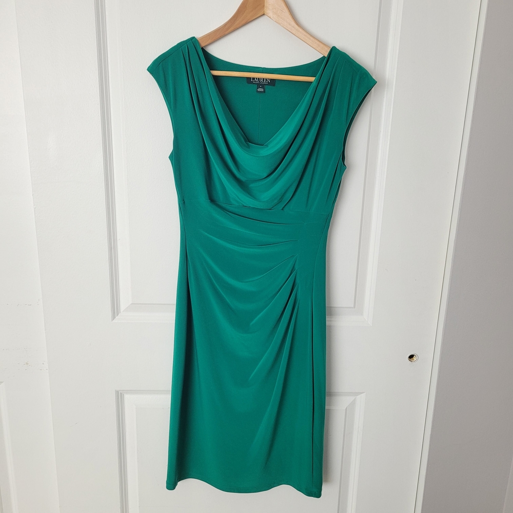 Ralph Lauren Teal Draped Midi Dress